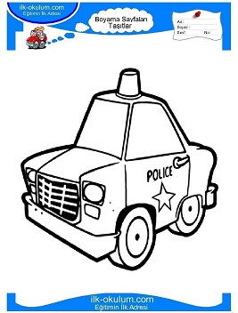 Çocuklar İçin Polis-Arabası Boyama Sayfaları 